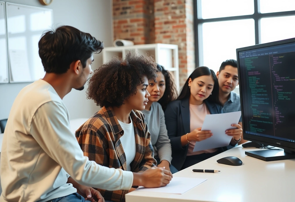 Studenter som samarbeider om et programmeringsprosjekt