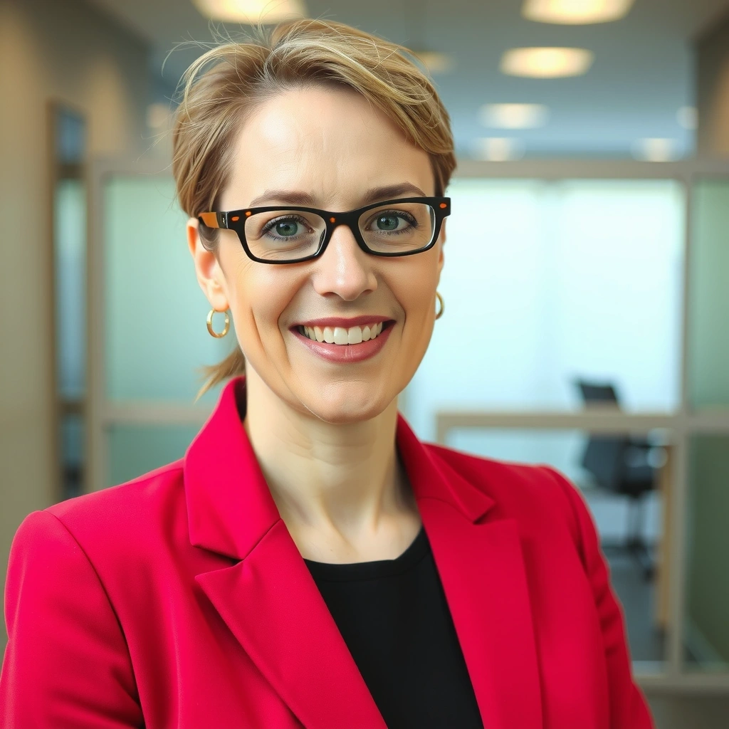 Portrett av Dr. Ingrid Johansen, en smilende kvinne med profesjonell kleskode.