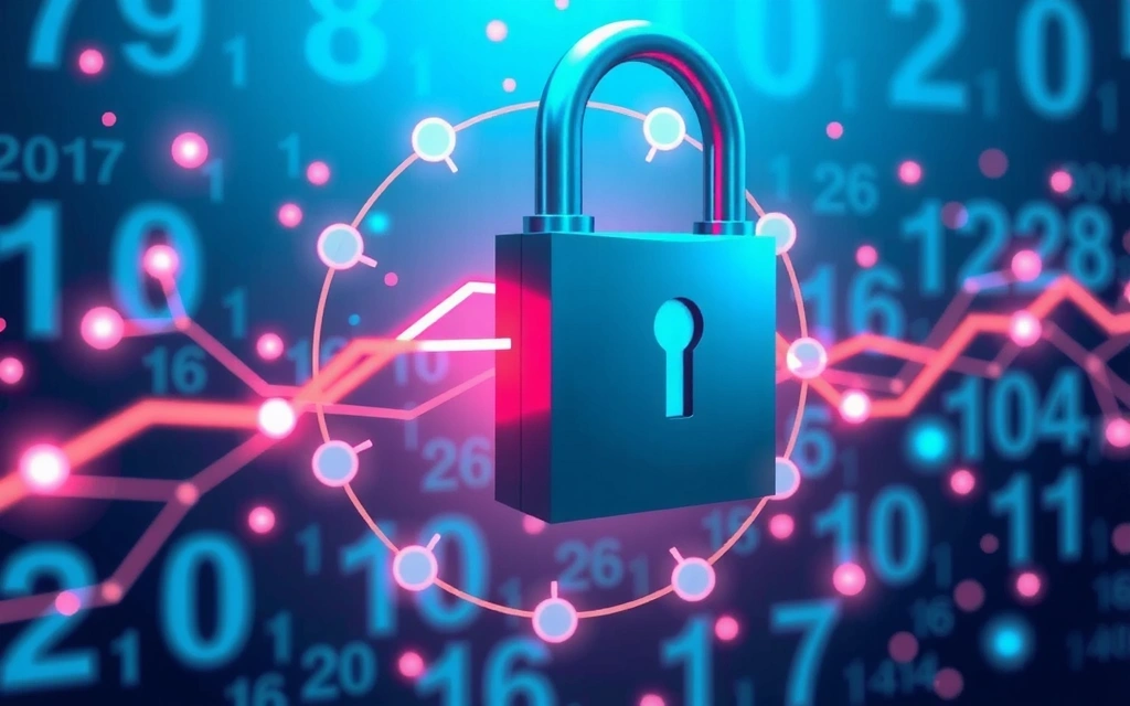 Digital security concept with padlock and abstract data streams