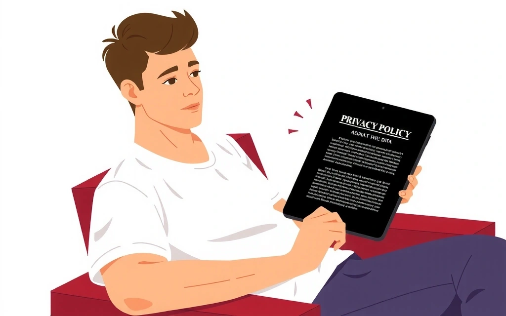Illustration of a person reading a privacy policy on a tablet