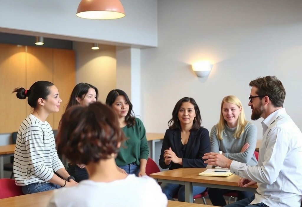 Studenter som deltar i et interaktivt kurs i et moderne klasserom