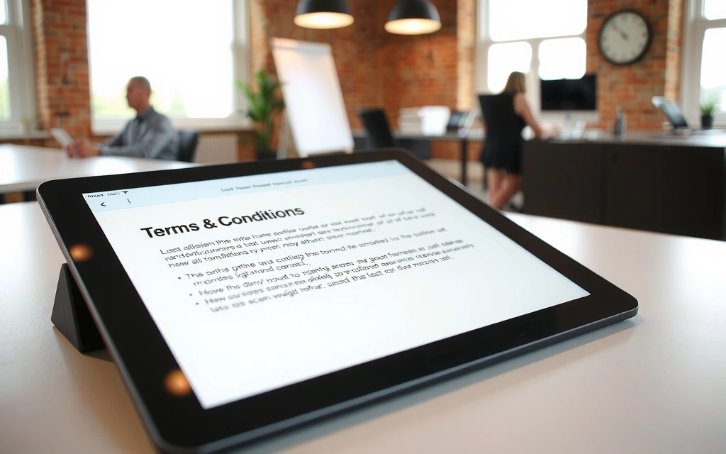 Digital skjerm som viser vilkår og betingelser