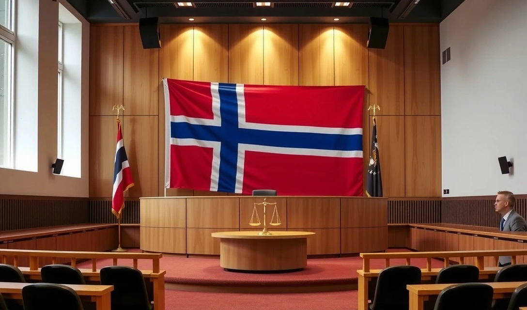Norsk flagg i en rettssal