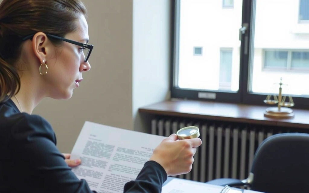 Person som leser et juridisk dokument med fokusert uttrykk